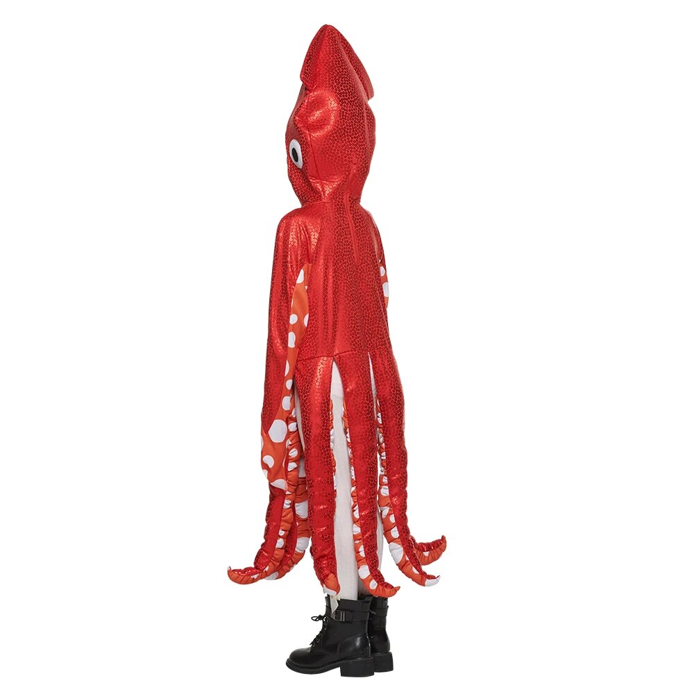 Eraspooky Child Squid Costume Halloween Costume For Kids Hood Tunic Outfit Girls Cute Red Octopus Costume