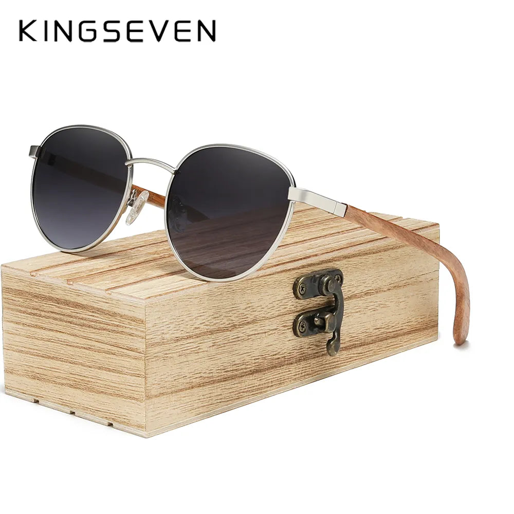 Natural Wood and Alloy Frame Sunglasses